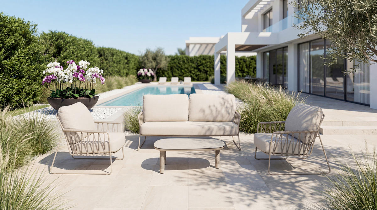 LOUNGESOFA  - Champagner/Weiß, MODERN, Textil/Metall (180/83/60cm) - Tierra Outdoor