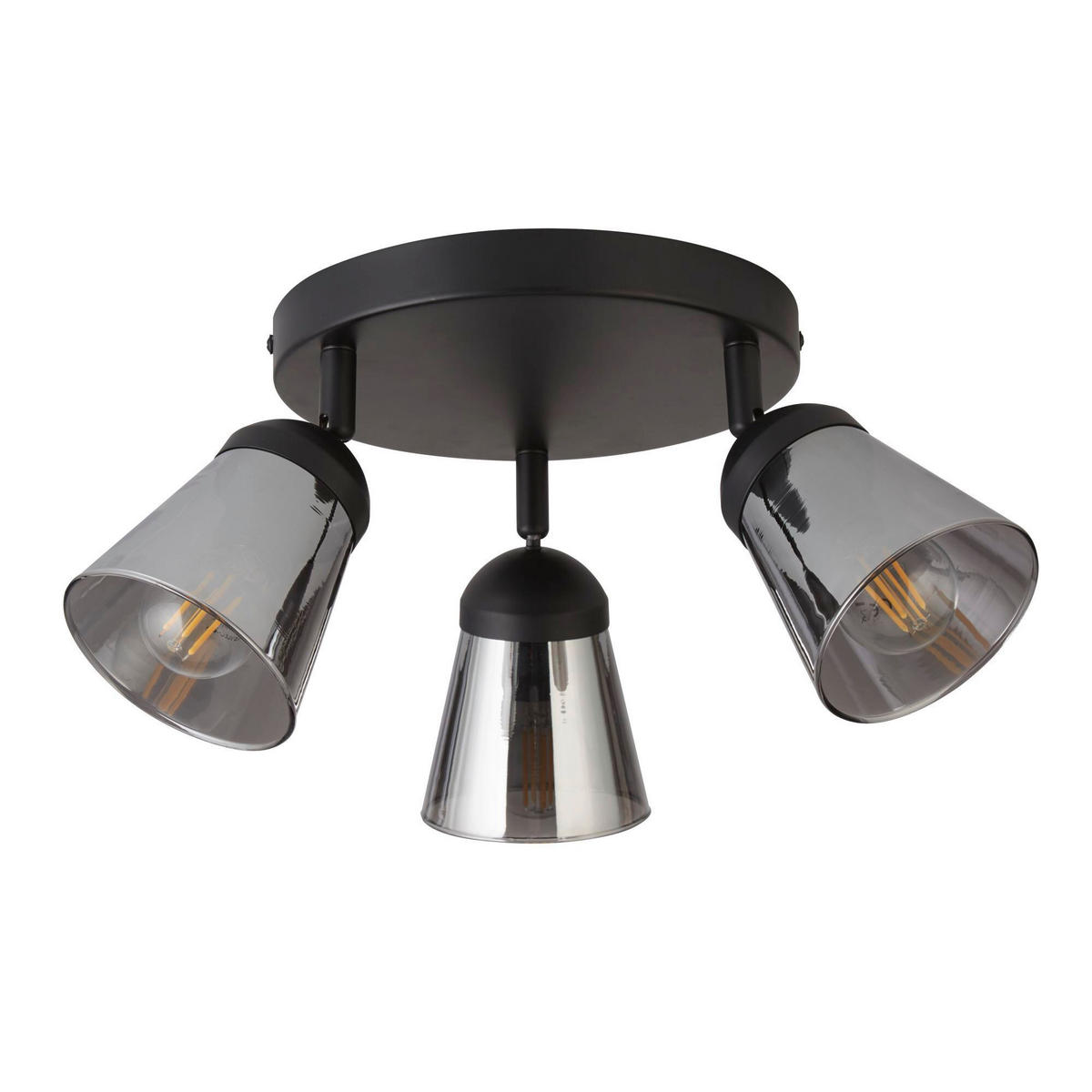 DECKENSTRAHLER Mega 42/42/11 cm   - Schwarz, Basics, Glas/Metall (42/42/11cm) - Searchlight