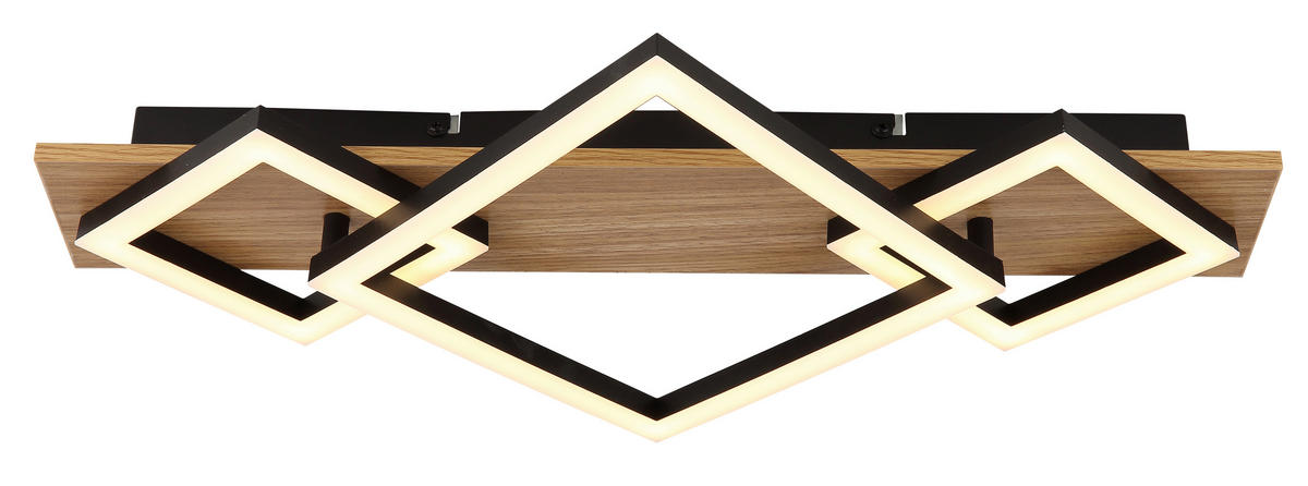 STROPNA LED-SVETILKA  BEATRIX I /1020 lm/3000 K/230 V/ - črna/temno rjava, Natur, kovina/umetna masa (52/46,7/6cm) - Globo