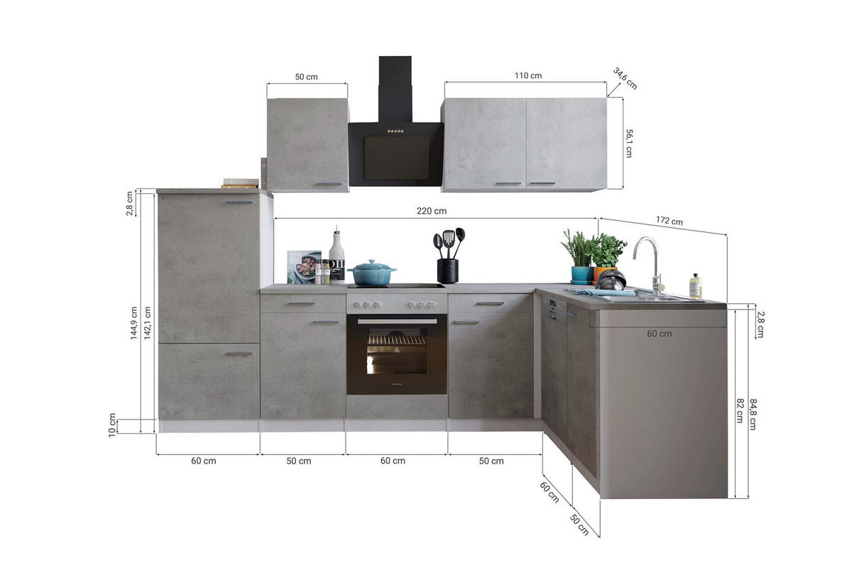 HÖRNKÖK  i vit, grå  - stålfärgad/vit, Basics, metall/trämaterial (280/172cm) - Respekta