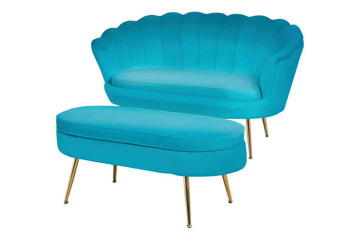 2-SITZER-SOFA in Samt Blau  - Blau/Goldfarben, MODERN, Textil/Metall (136/78/77cm) - Livetastic