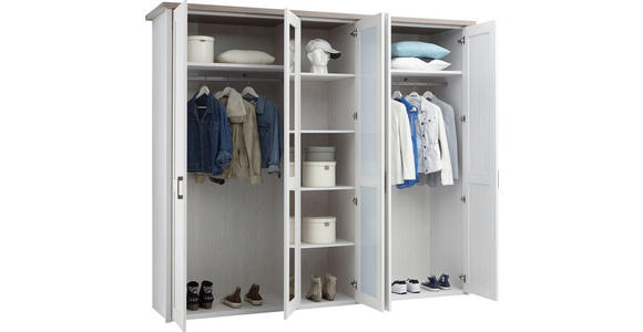 DREHTÜRENSCHRANK in Weiß, Trüffeleichefarben - Trüffeleichefarben/Weiß, LIFESTYLE, Glas/Holzwerkstoff (241/212/62cm) - Carryhome