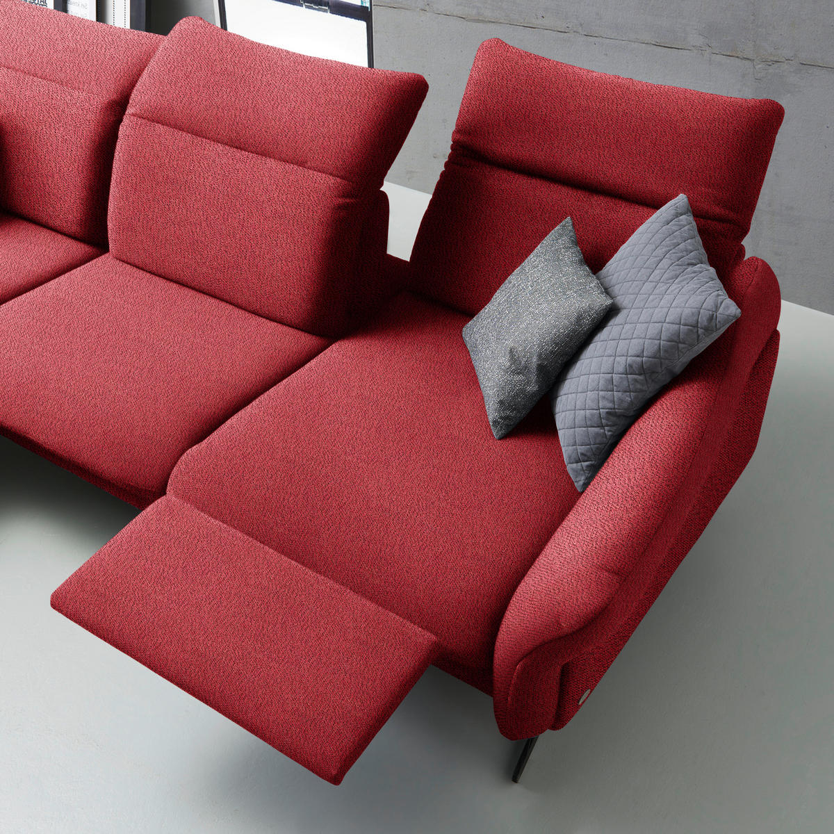 ECKSOFA in Webstoff Rot  - Anthrazit/Rot, Design, Textil/Metall (203/299cm) - Himolla