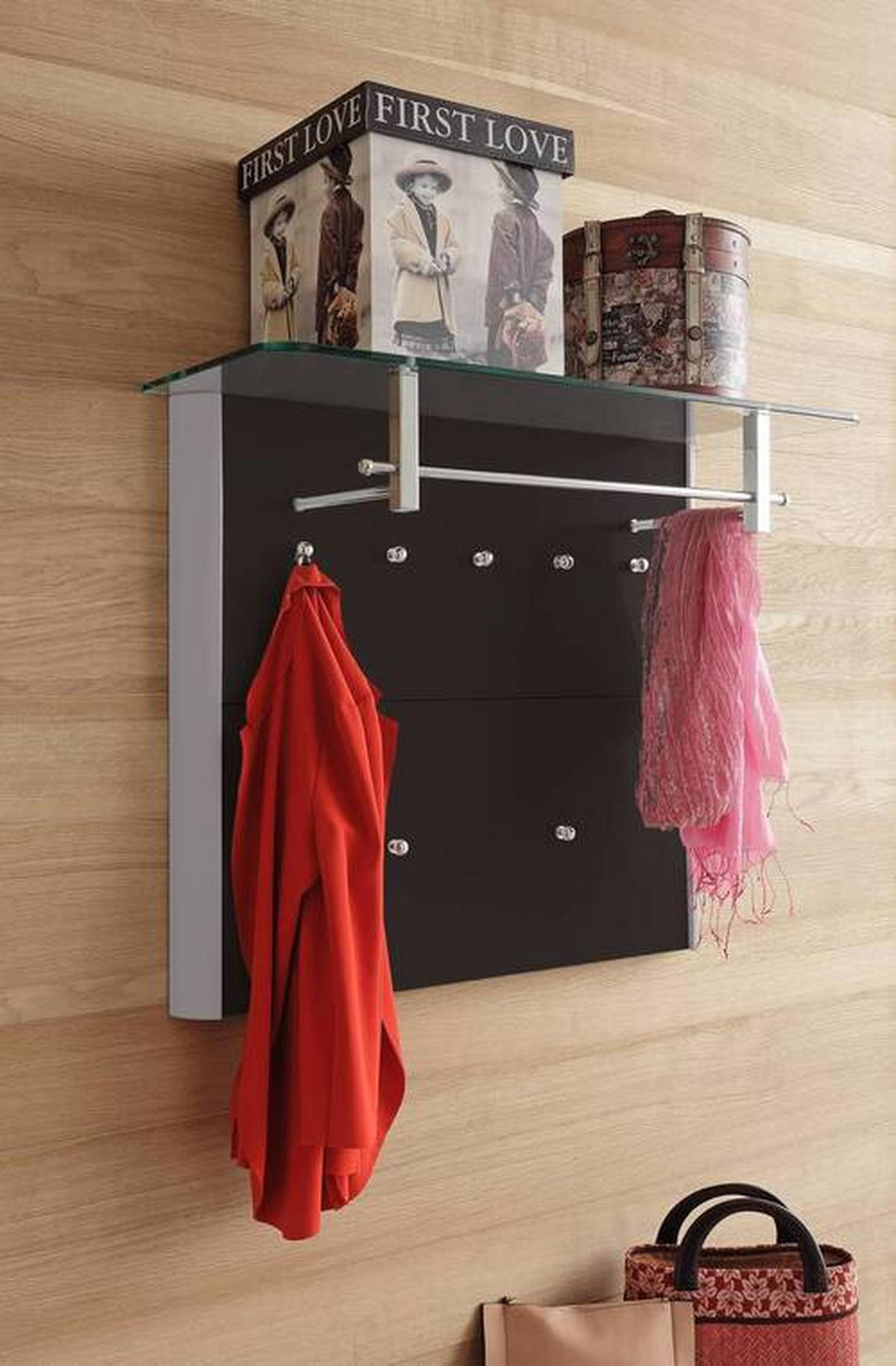 GARDEROBENPANEEL  in 96/78/33 cm  - Schwarz/Alufarben, Design, Glas/Holzwerkstoff (96/78/33cm) - Moderano