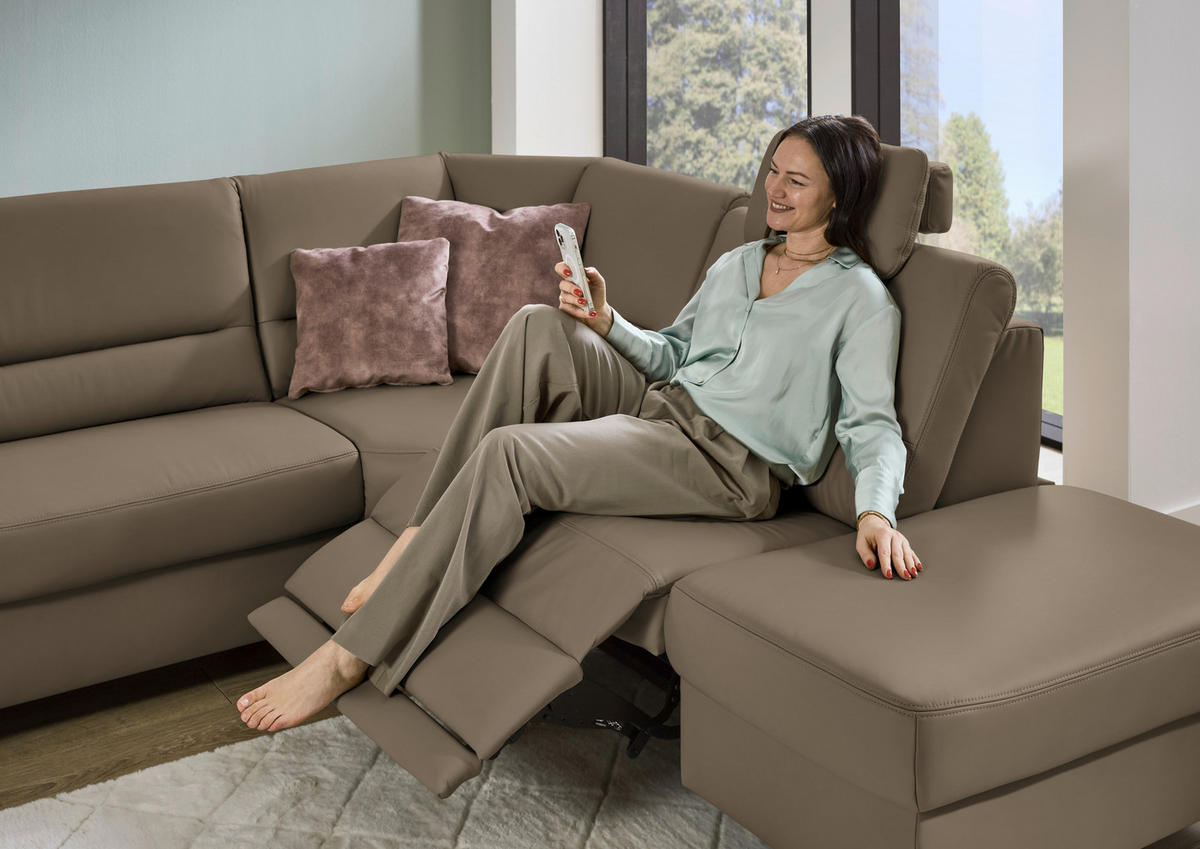 ECKSOFA  in Echtleder Graubraun  290/249 cm  - Graubraun/Schwarz, KONVENTIONELL, Leder/Metall (290/249cm) - Beldomo Premium