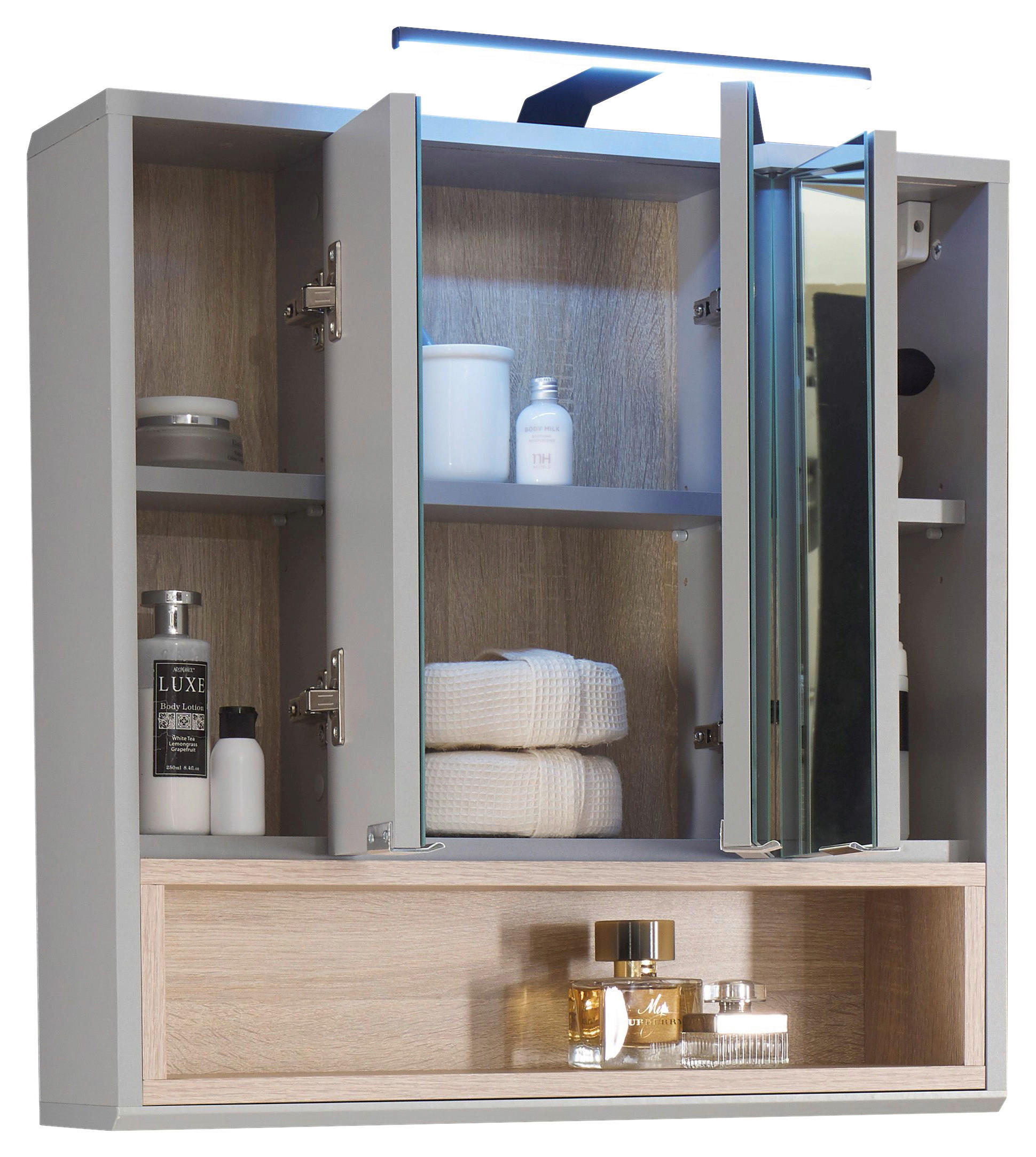 SPIEGELSCHRANK 65/65/16 cm  - Silberfarben/Grau, Natur, Glas/Holzwerkstoff (65/65/16cm) - home24