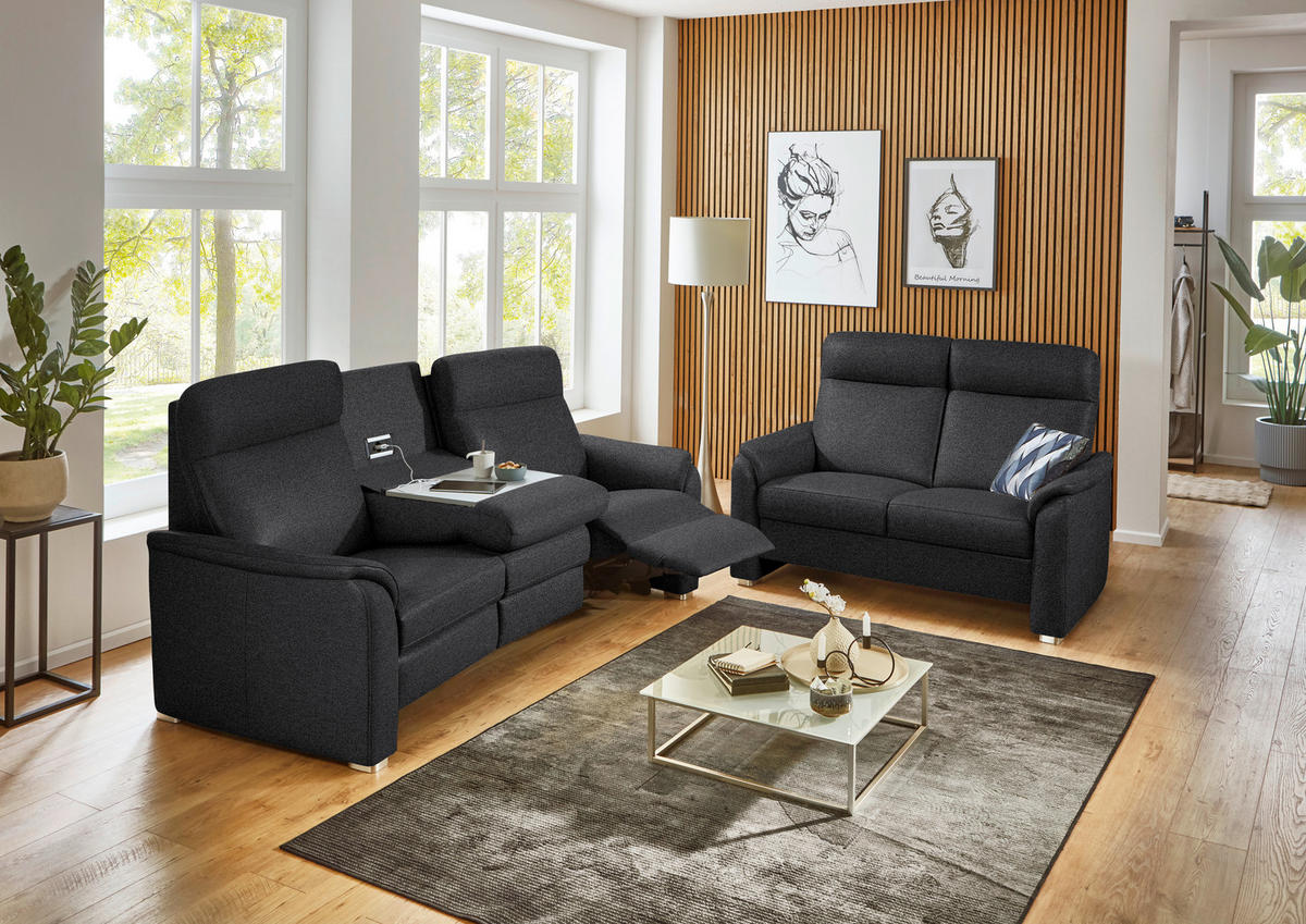 TRAPEZSOFA Flachgewebe Schwarz  - Alufarben/Schwarz, Konventionell, Textil/Metall (218/107/103cm) - Beldomo Comfort