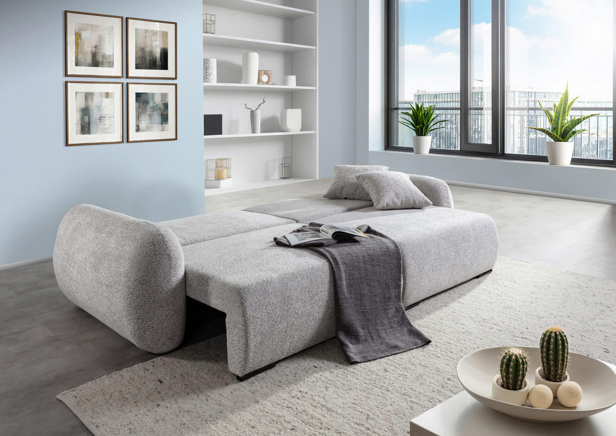 SCHLAFSOFA Flachgewebe Grau  inkl. Zierkissen, Rückenkissen, Bettkasten, Schlaffunktion, Rücken echt, Liegefläche im Originalstoff  - Schwarz/Grau, KONVENTIONELL, Kunststoff/Textil (250/74/92cm) - Carryhome