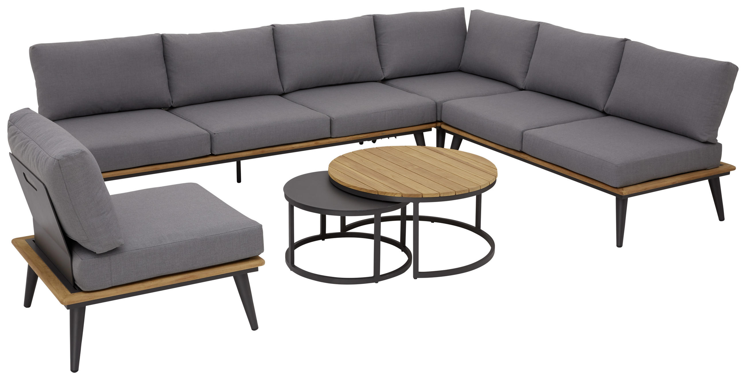 LOUNGESOFA Teakholz massiv Aluminium - Anthrazit/Grau, Basics, Holz/Textil (218/80/81cm)