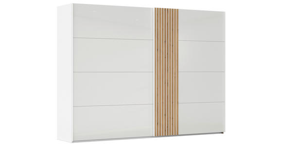 SCHWEBETÜRENSCHRANK  in Weiß, Eichefarben  - Eichefarben/Weiß, Design, Glas/Holzwerkstoff (301/223/68cm) - Novel