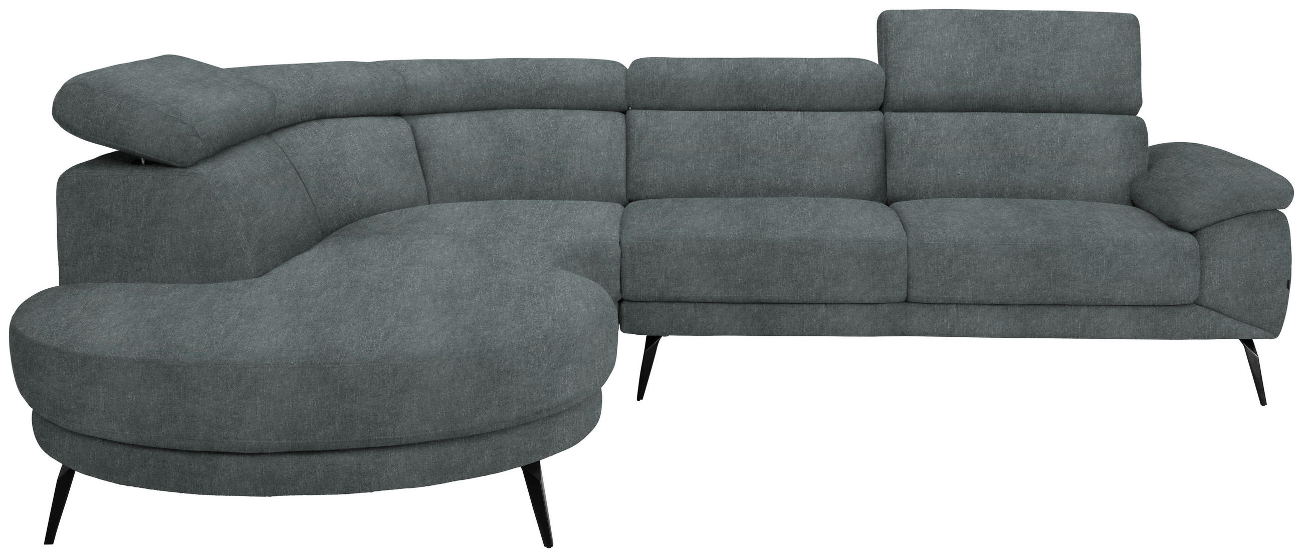 ECKSOFA in Velours Grau  264/299 cm  - Schwarz/Grau, Design, Textil/Metall (264/299cm) - Novel