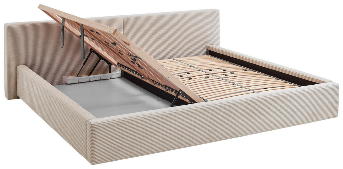 POLSTERBETT 240/200 cm,  in Beige, Lattenrost, Bettkasten,  - Beige, Basics, Holz/Textil (240/200cm) - Boxxx