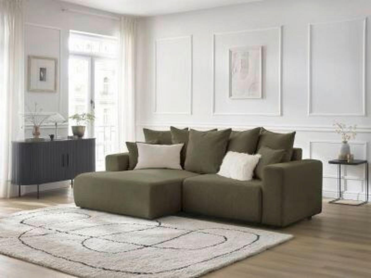 ECKSOFA Ottomane links  ATILLA Grün Flachgewebe  - Schwarz/Grün, MODERN, Kunststoff/Textil (149/244cm)