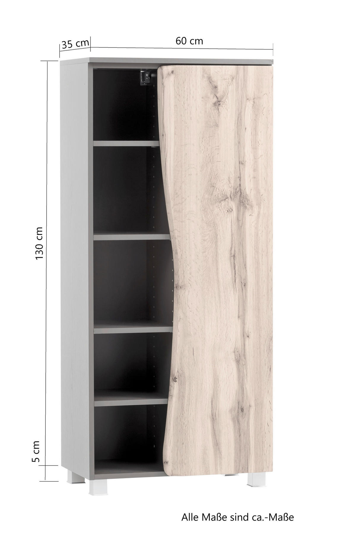 MIDISCHRANK 60/130/35 cm  - Eiche Wotan/Graphitfarben, Natur, Holzwerkstoff (60/130/35cm) - Xora
