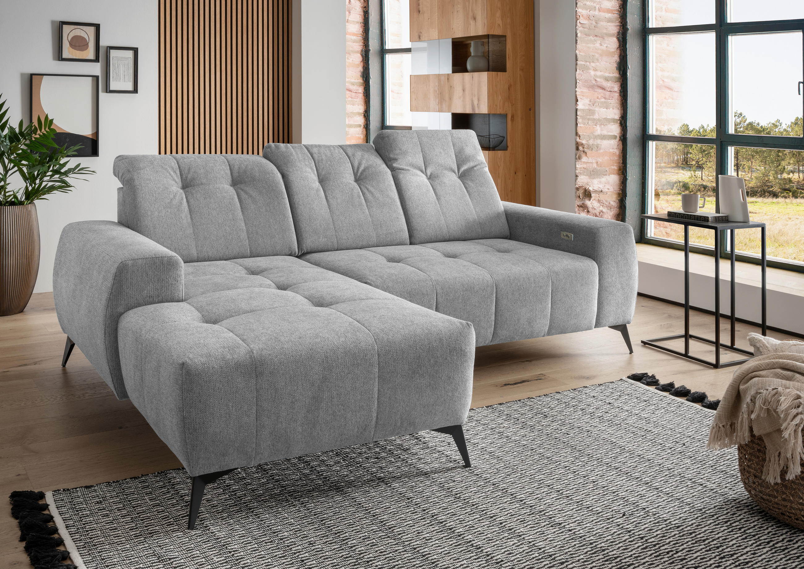 ECKSOFA in Chenille Silberfarben - Silberfarben/Schwarz, Modern, Textil/Metall (180/258cm) - Livetastic