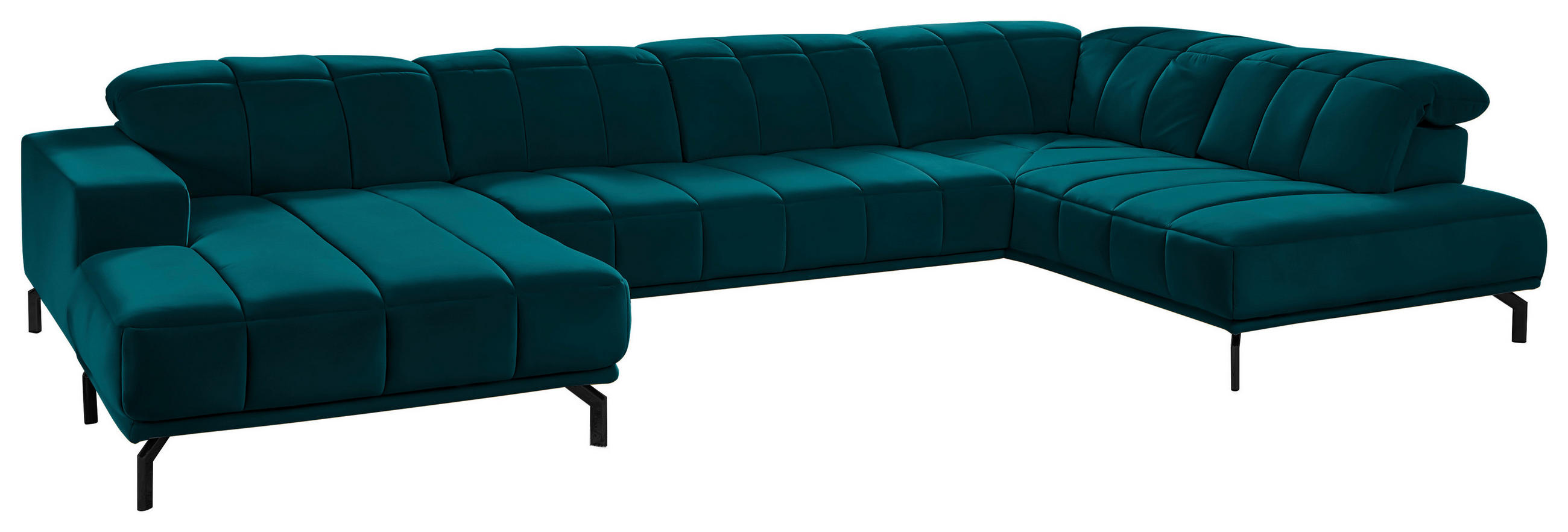 WOHNLANDSCHAFT Petrol Velours  - Petrol/Schwarz, Design, Textil/Metall (195/383/219cm) - Beldomo Style