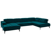 WOHNLANDSCHAFT Petrol Velours  - Petrol/Schwarz, Design, Textil/Metall (195/383/219cm) - Beldomo Style
