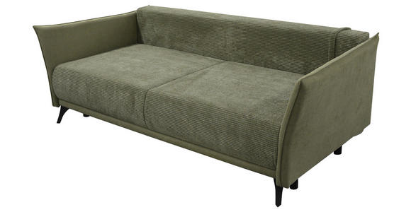 SCHLAFSOFA Cord, Flachgewebe Olivgrün Rückenkissen, Armlehnenkissen, Bettkasten, Schlaffunktion, Rücken echt, Liegefläche im Originalstoff  - Schwarz/Olivgrün, KONVENTIONELL, Textil/Metall (223/72/100cm) - Carryhome