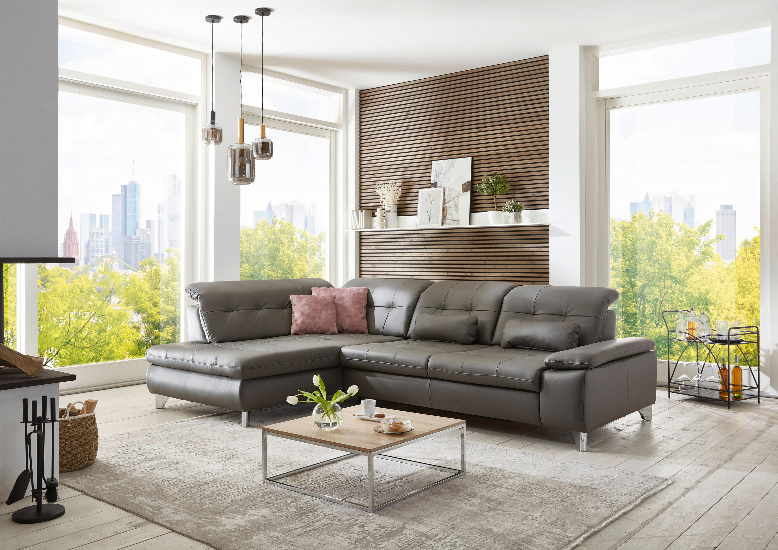 ECKSOFA Beldomo Premium Grau Echtleder - Grau, Basics, Leder/Metall (211/309cm) - Beldomo Speed