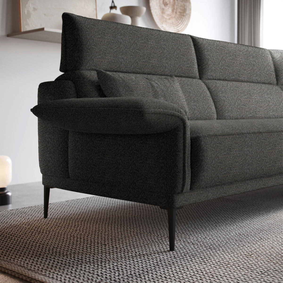 ECKSOFA in Bouclé Dunkelgrau  330/186 cm  - Dunkelgrau/Schwarz, Design, Textil/Metall (330/186cm) - Johann Jakob