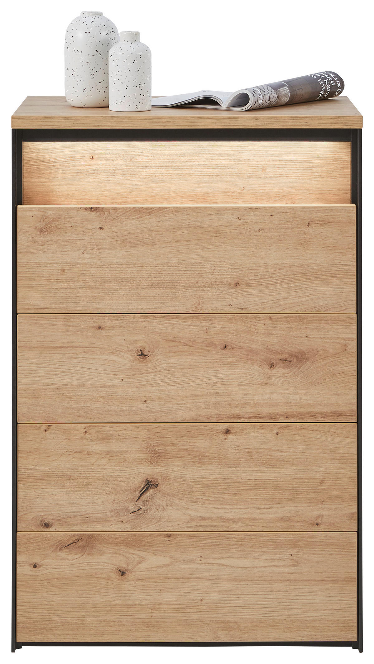 KOMODA  58/88/38 cm  crna, hrast artisan  - crna/hrast artisan, Konvencionalno, pločasti materijal (58/88/38cm) - Voleo