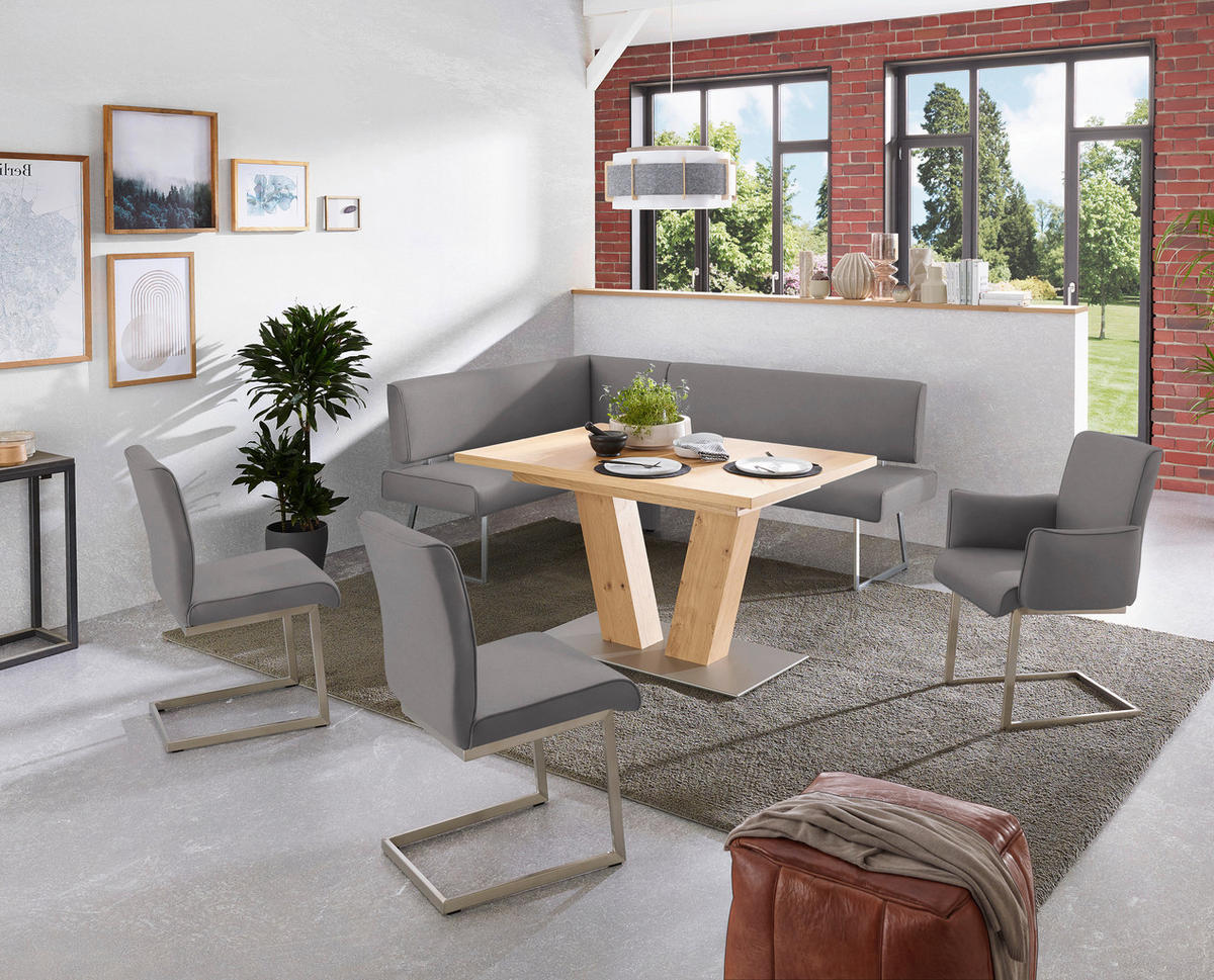 ECKBANK 137/196 cm  in Grau, Edelstahlfarben  - Edelstahlfarben/Grau, Design, Textil/Metall (137/196cm) - Dieter Knoll