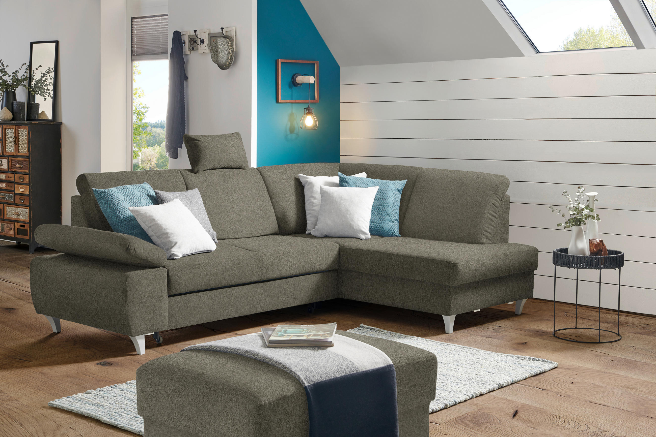 ECKSOFA in Flachgewebe Braun  - Silberfarben/Braun, Konventionell, Holz/Textil (255/186cm) - Cantus