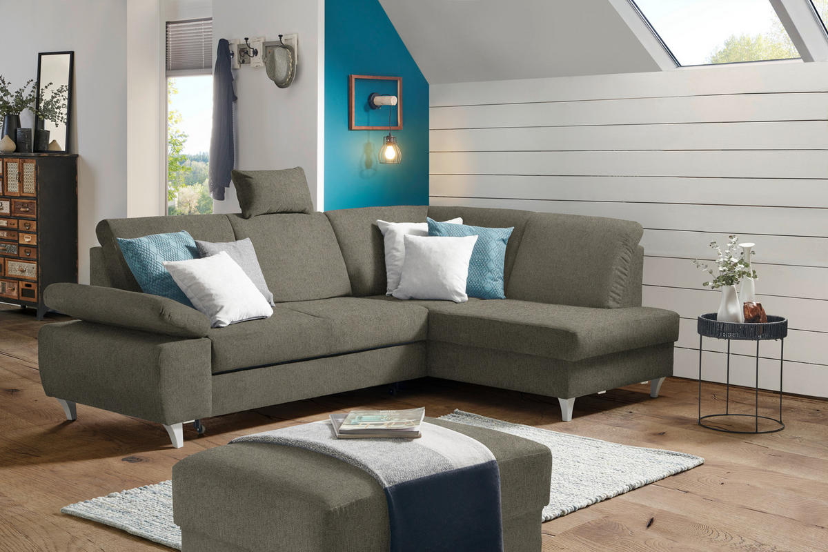 ECKSOFA in Flachgewebe Braun  - Silberfarben/Braun, Konventionell, Holz/Textil (255/186cm) - Cantus