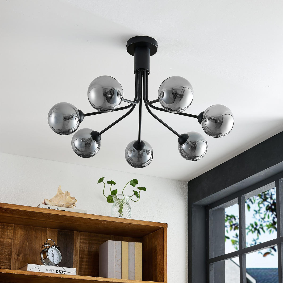 DECKENLEUCHTE Widnes 65/40 cm   - Dunkelgrau, Design, Glas/Metall (65/40cm) - Novel