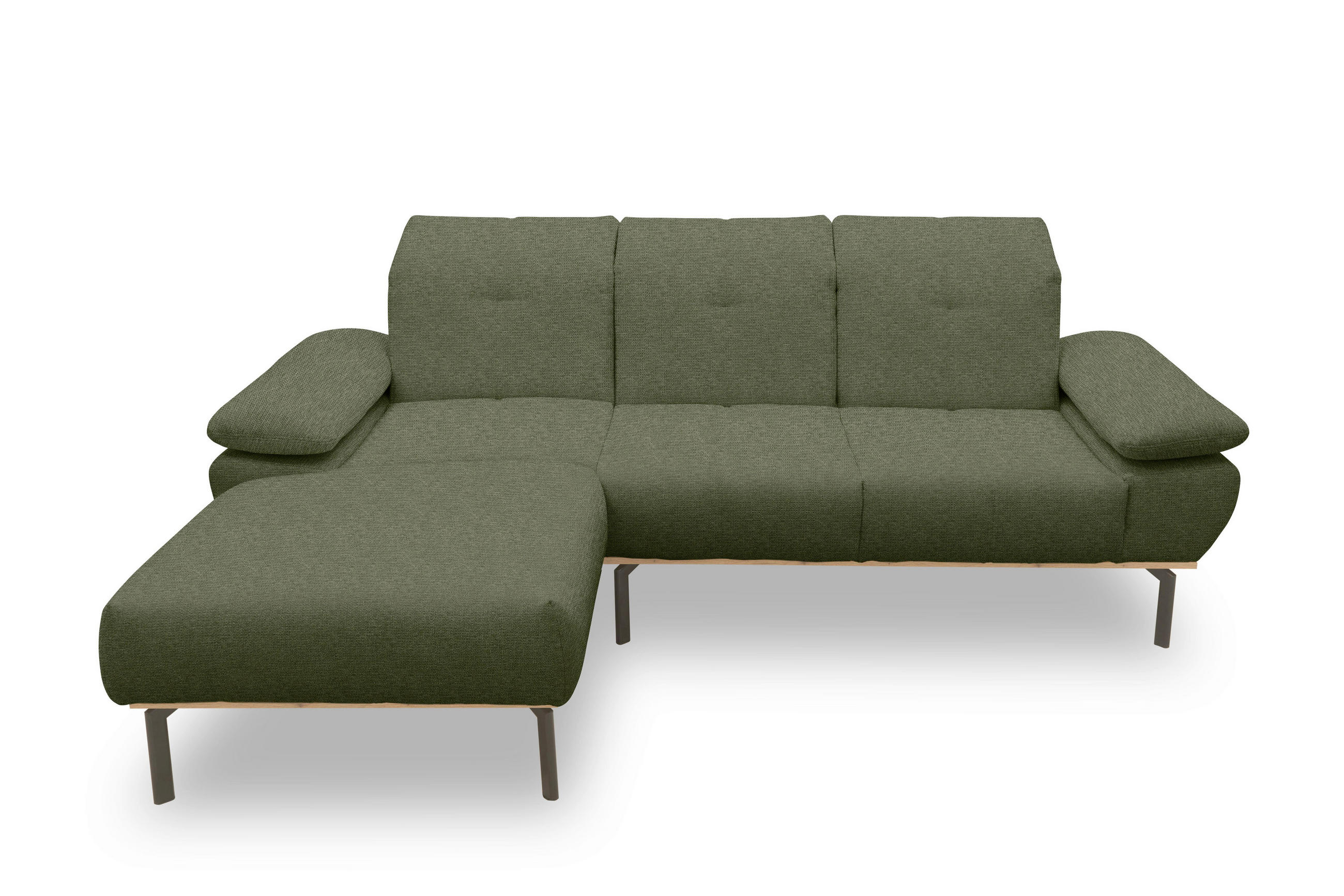 ECKSOFA Grün Mikrofaser  - Wildeiche/Schwarz, Design, Textil/Metall (242/170cm) - MID.YOU