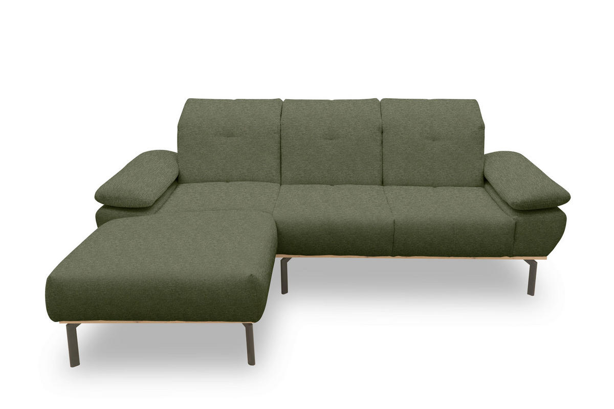 ECKSOFA in Mikrofaser Grün  242/170 cm  - Wildeiche/Schwarz, Design, Holz/Textil (242/170cm) - MID.YOU