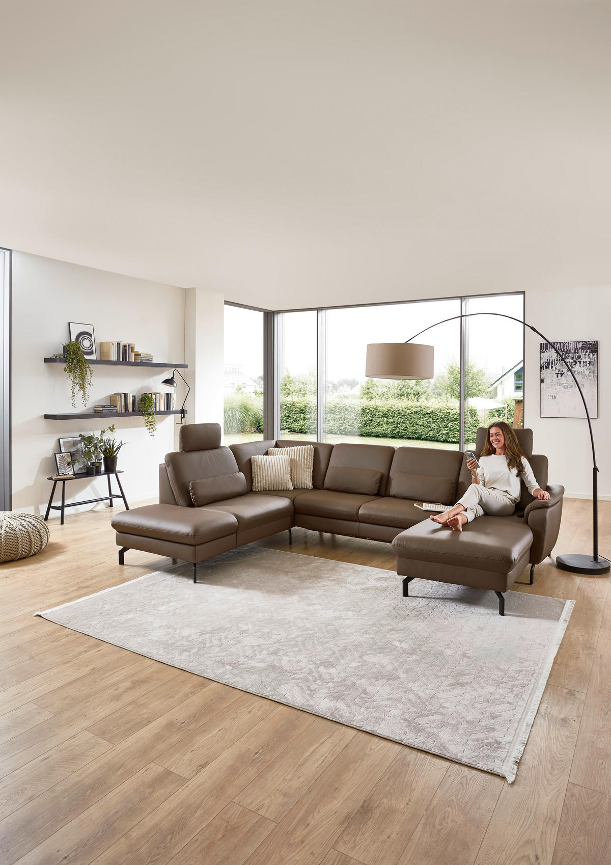 WOHNLANDSCHAFT Beldomo premium Braun Echtleder  - Schwarz/Braun, KONVENTIONELL, Leder/Metall (224/306/168cm) - Beldomo Premium