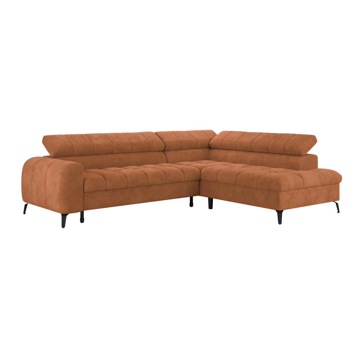 ECKSOFA Rostfarben Bettkasten, Rücken echt, Kopfteilverstellung  - Rostfarben/Schwarz, Trend, Kunststoff/Textil (261/203cm) - Livetastic