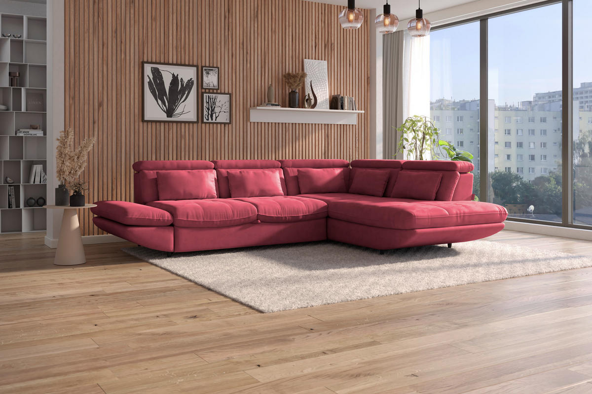 WOHNLANDSCHAFT Koralle Mikrofaser  - Koralle/Schwarz, MODERN, Kunststoff/Textil (311/233cm) - MID.YOU
