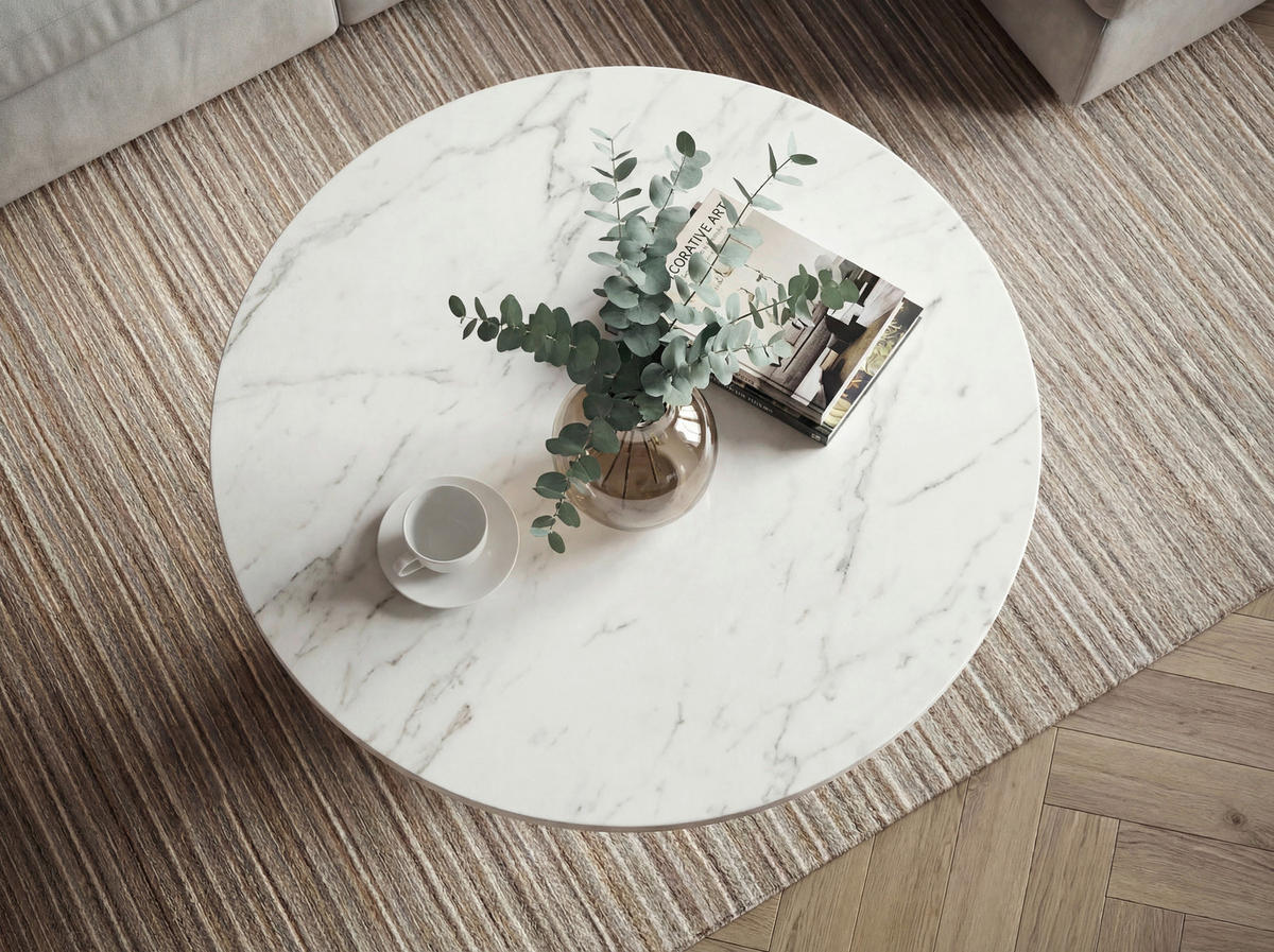 KONFERENČNÍ STOLEK, bílá, kov, kámen, 60/60/40 cm - bílá/barvy zlata, Design, kov/kámen (60/60/40cm) - Livetastic