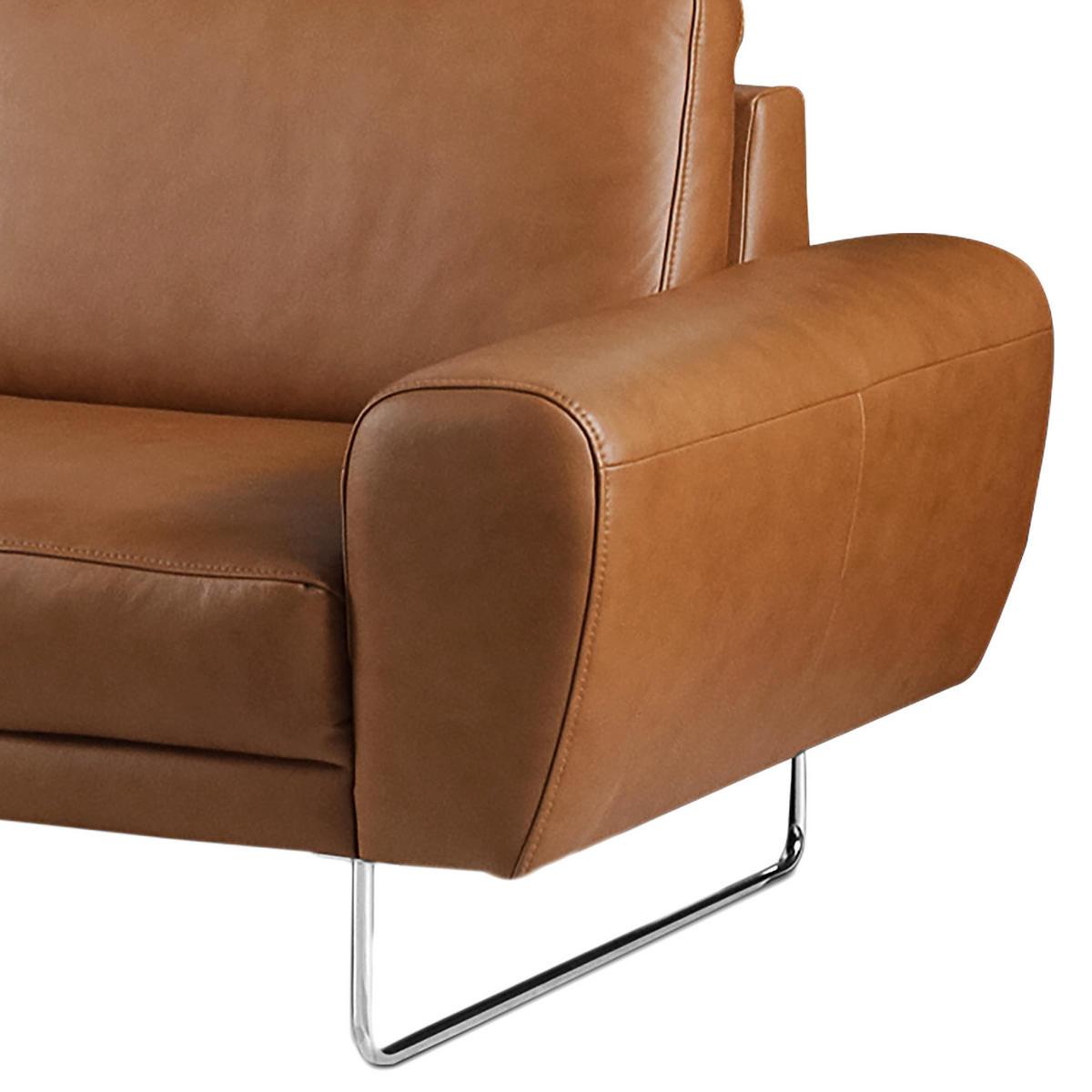 2-SITZER-SOFA in Echtleder Cognac  - Chromfarben/Cognac, Design, Leder/Metall (177/85/92cm) - Livetastic