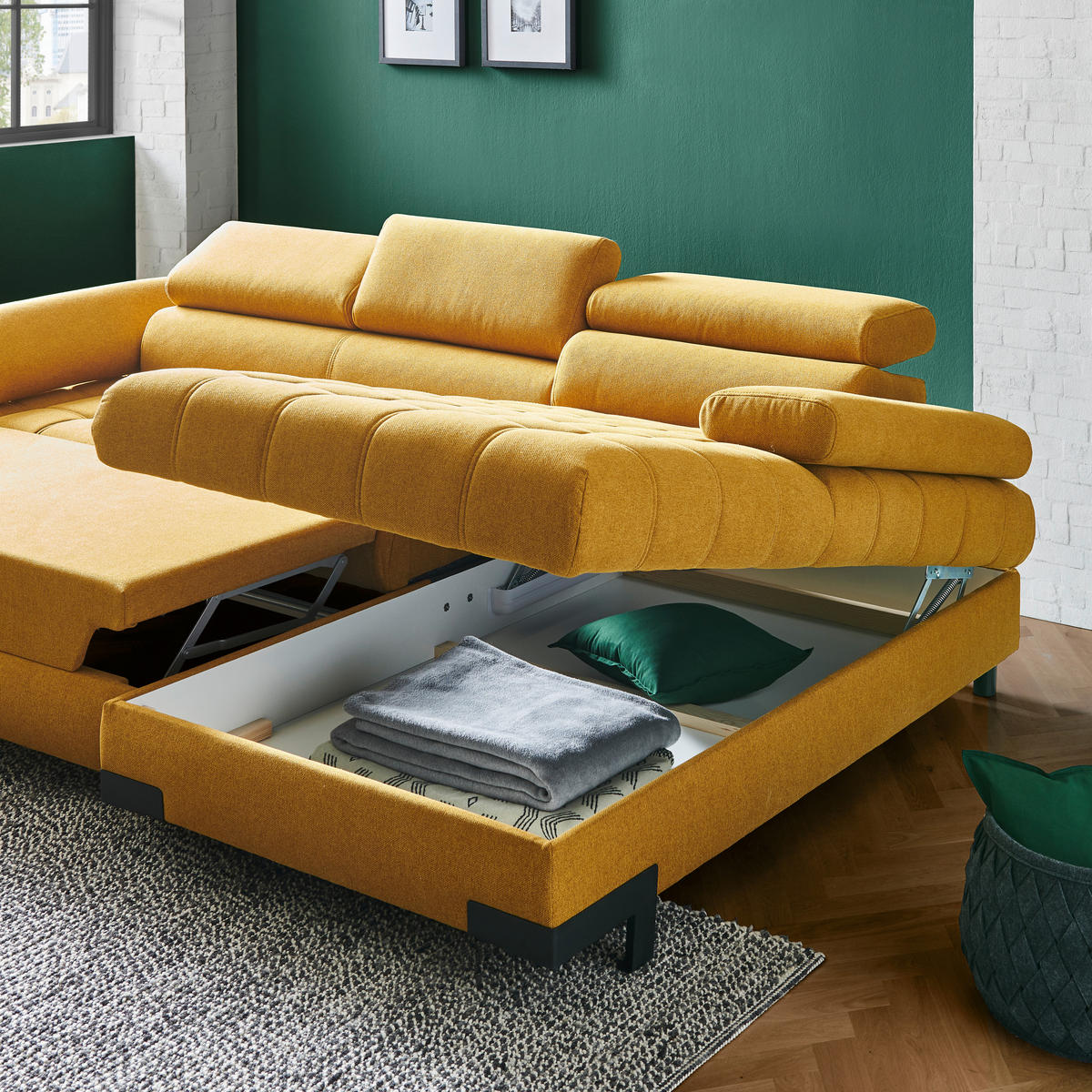 ECKSOFA in Webstoff Gelb  - Gelb/Schwarz, Design, Textil/Metall (173/270cm) - Welnova