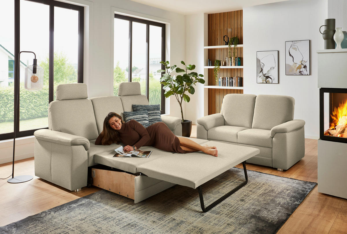 SITZGARNITUR Chenille Sandfarben  - Sandfarben/Alufarben, Konventionell, Textil/Metall (208/156/96/89cm) - Beldomo Comfort