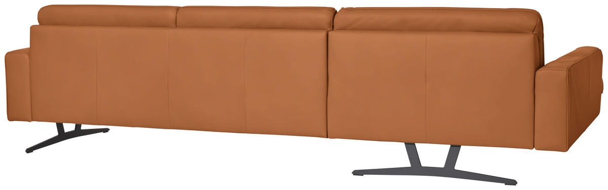 ECKSOFA in Echtleder Cognac  - Cognac/Anthrazit, Konventionell, Leder/Metall (179/324cm) - Johann Jakob