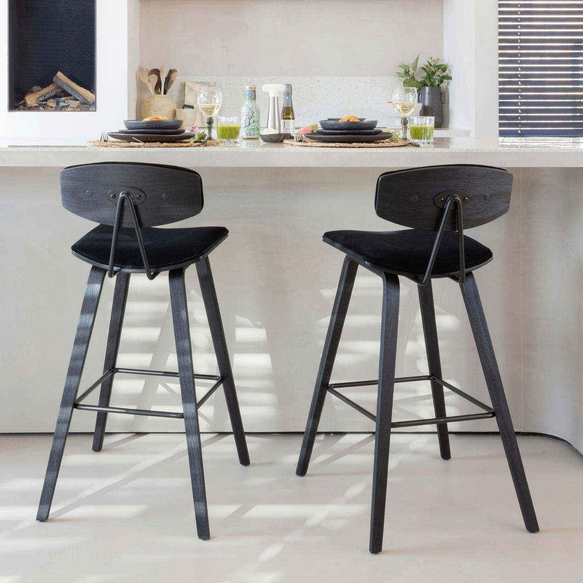 BARHOCKER-SET in Schwarz  - Schwarz, MODERN, Textil/Metall (42/91/48cm) - Livetastic