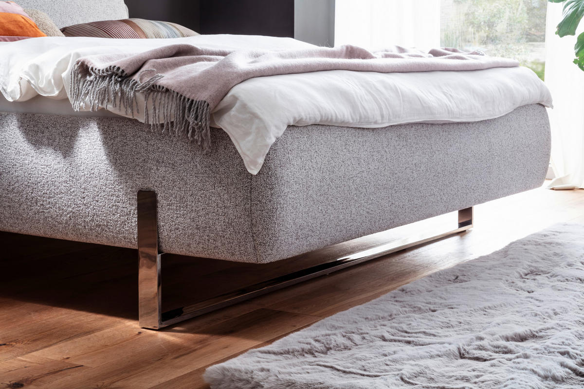 POLSTERBETT 140/200 cm,  in Hellgrau,  - Chromfarben/Hellgrau, Design, Textil/Metall (140/200cm) - Esposa