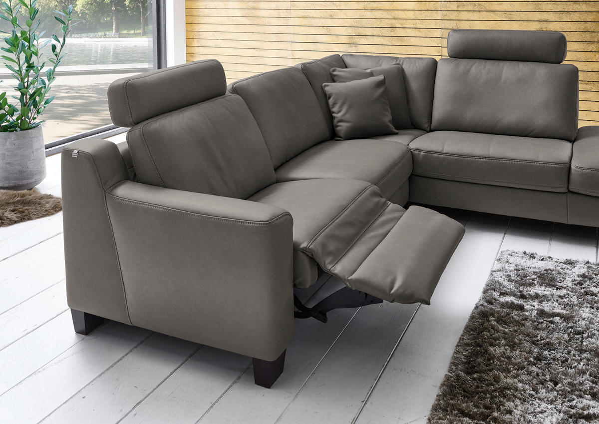 ECKSOFA in Echtleder Graubraun  - Eichefarben/Graubraun, Design, Leder/Holz (259/235cm) - Valdera