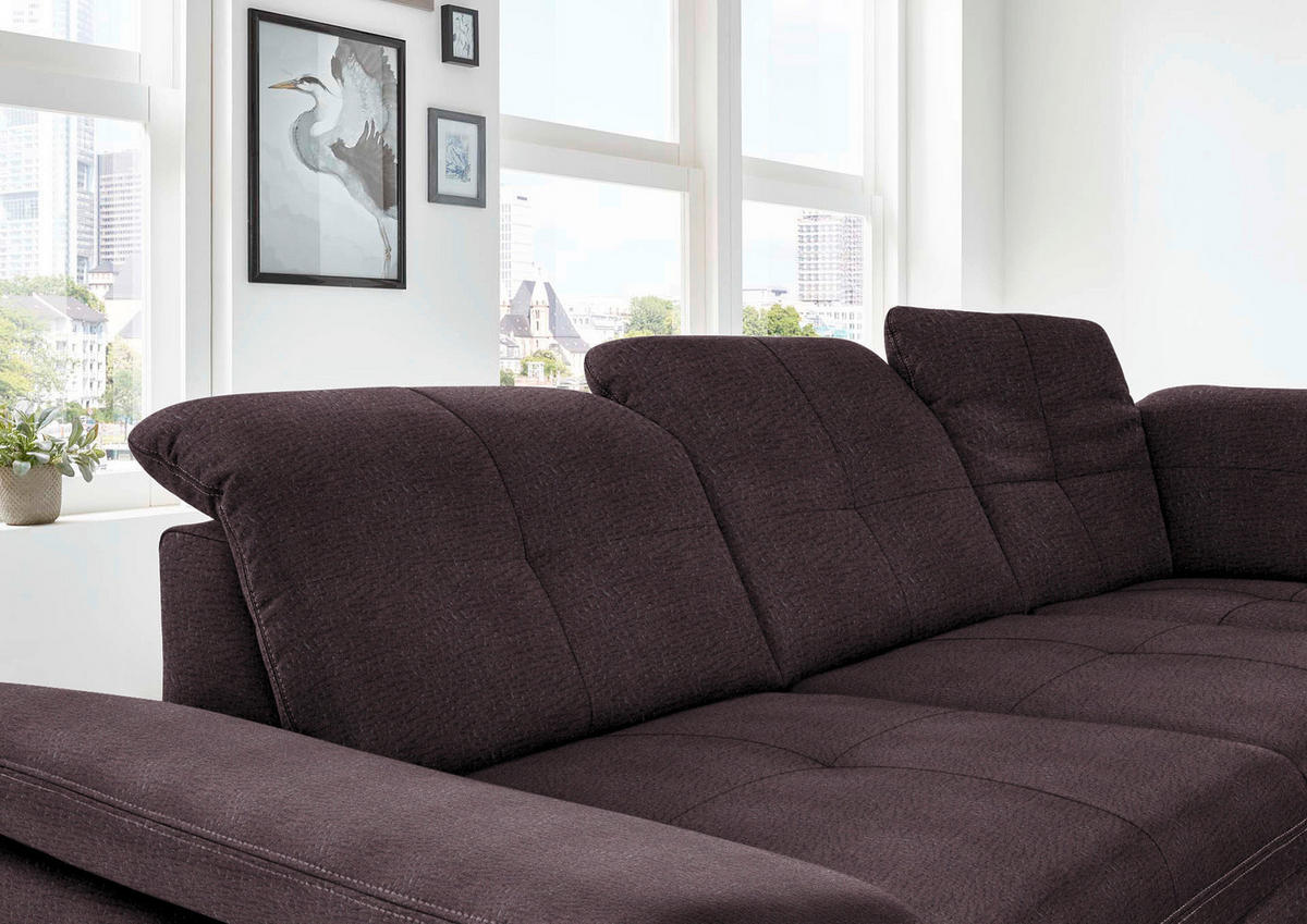 ECKSOFA in Mikrofaser Dunkelbraun  - Dunkelbraun/Silberfarben, Design, Textil/Metall (320/260cm) - Beldomo Speed