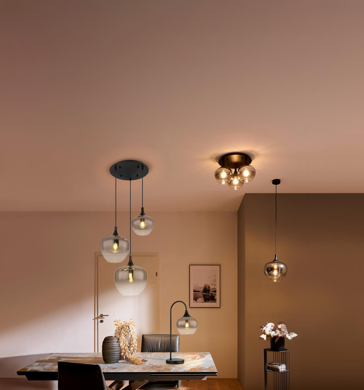 HÄNGELEUCHTE 86/42/120 cm    - Schwarz, Basics, Glas/Metall (86/42/120cm) - Globo