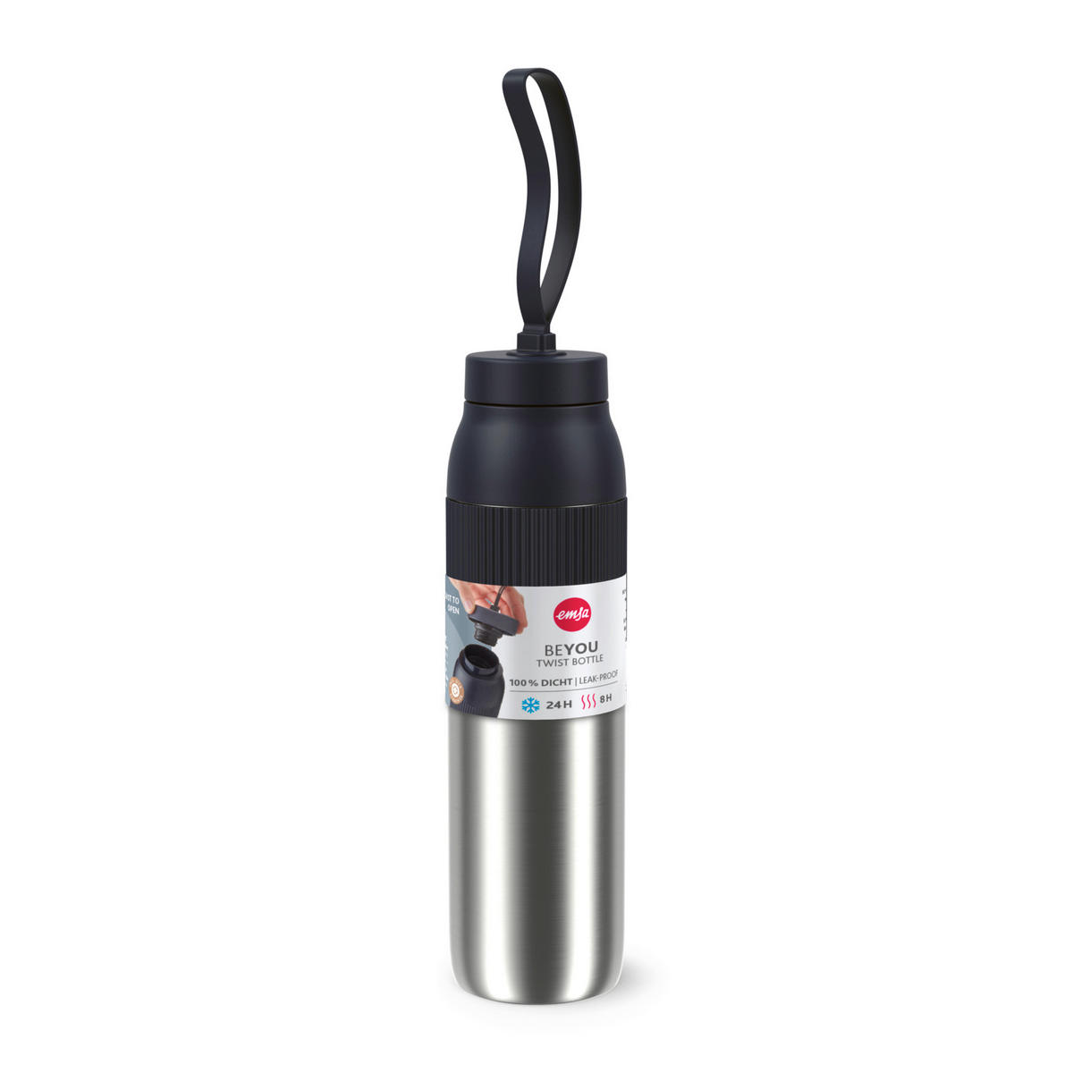 ISOLIERFLASCHE beYou 0,7L L  - Schwarz, Basics, Metall (7,4/7,4/29,5cm) - Emsa