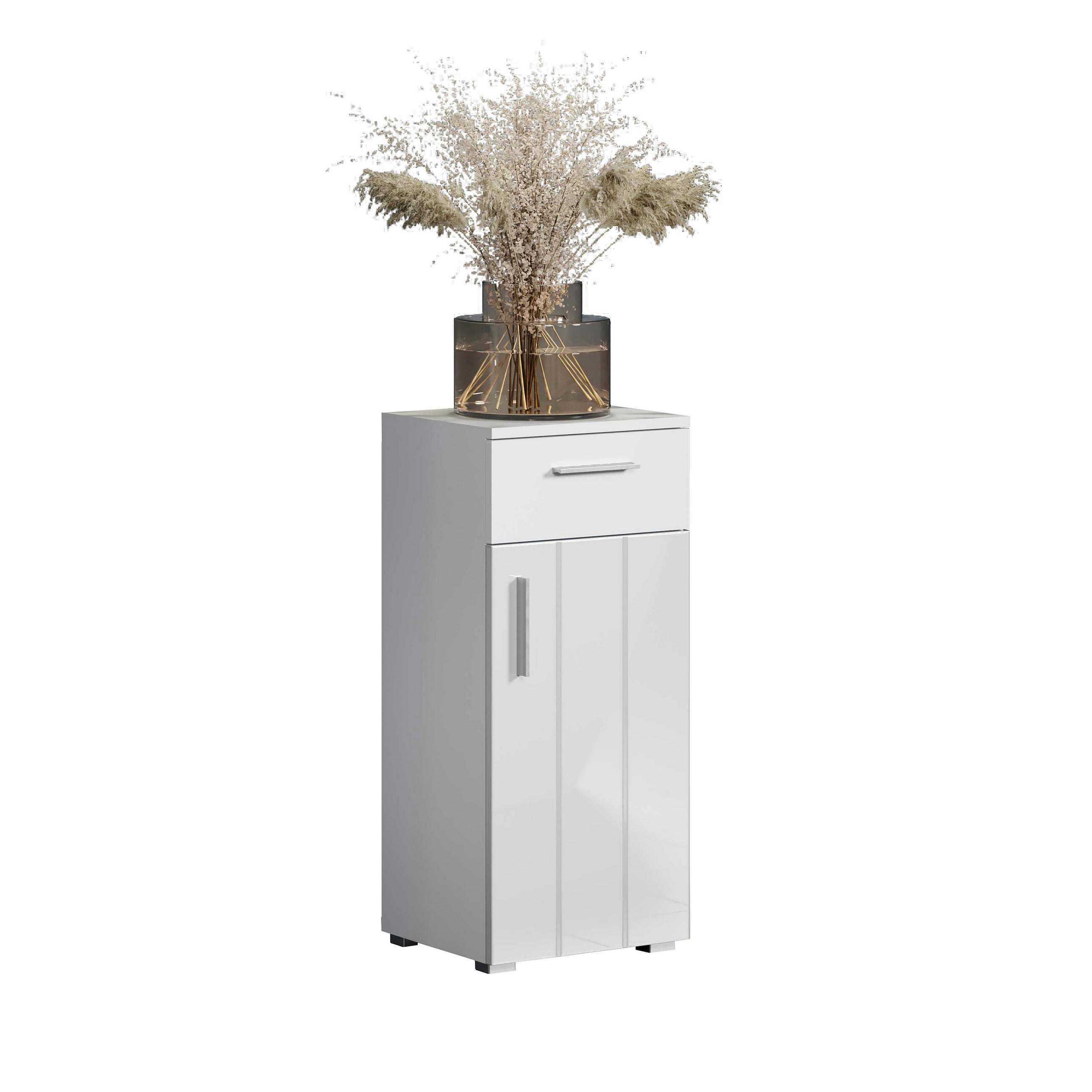 MIDISCHRANK 37/83/31 cm  - Weiß Hochglanz/Silberfarben, Trend, Holzwerkstoff/Kunststoff (37/83/31cm) - MID.YOU