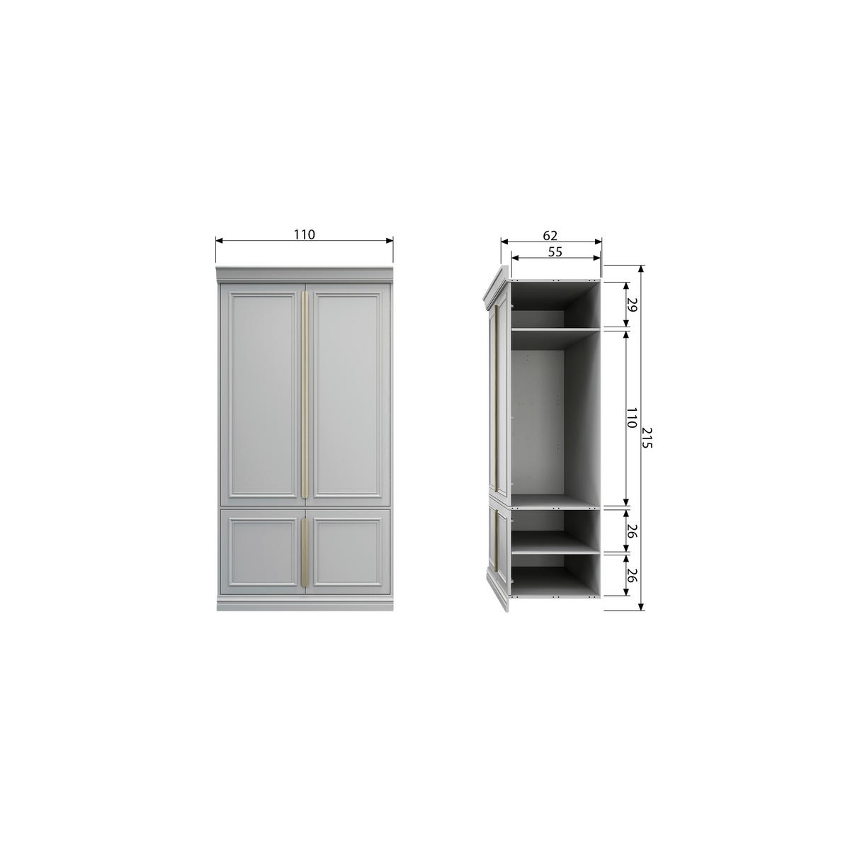 GARDEROBENSCHRANK Organize  in 110/215/62 cm  - Roségold/Hellgrau, Design, Holz/Holzwerkstoff (110/215/62cm) - Livetastic