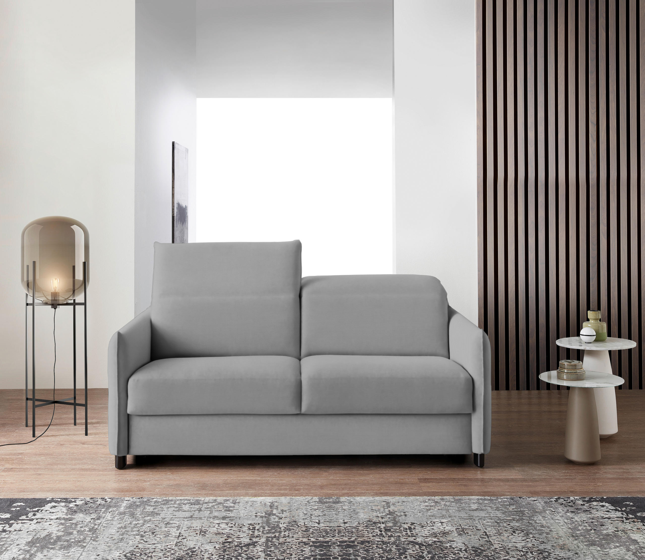 SCHLAFSOFA in Cord, Velours Hellgrau  - Hellgrau/Schwarz, KONVENTIONELL, Textil/Metall (188/84-105/100cm) - Bali