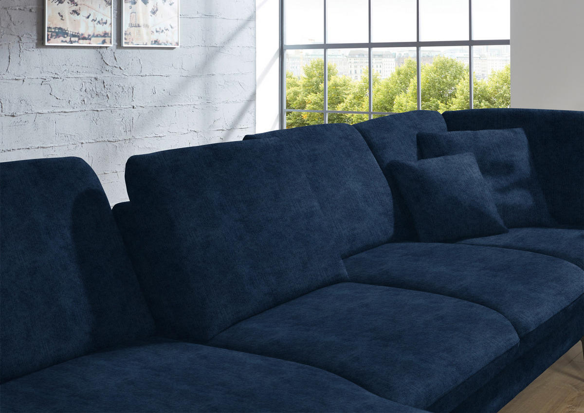 WOHNLANDSCHAFT in Velours Dunkelblau  - Schwarz/Dunkelblau, Design, Textil/Metall (180/344/208cm) - Dieter Knoll