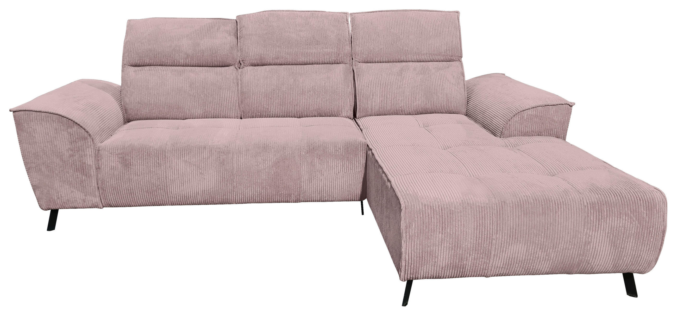 ECKSOFA Altrosa Cord  - Schwarz/Altrosa, KONVENTIONELL, Textil/Metall (290/196cm) - Carryhome